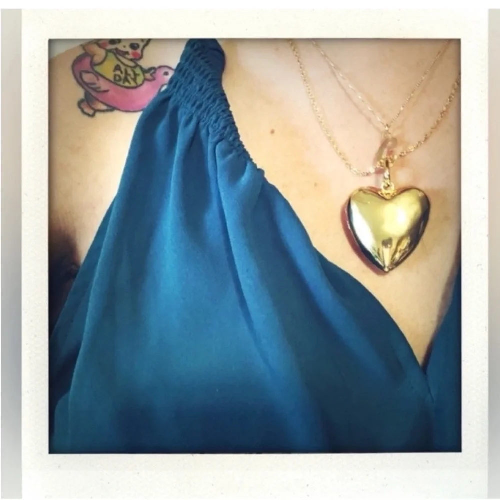 Gold Puffy Heart Pendant Necklace , Dainty Heart Necklace,‎ Valentine